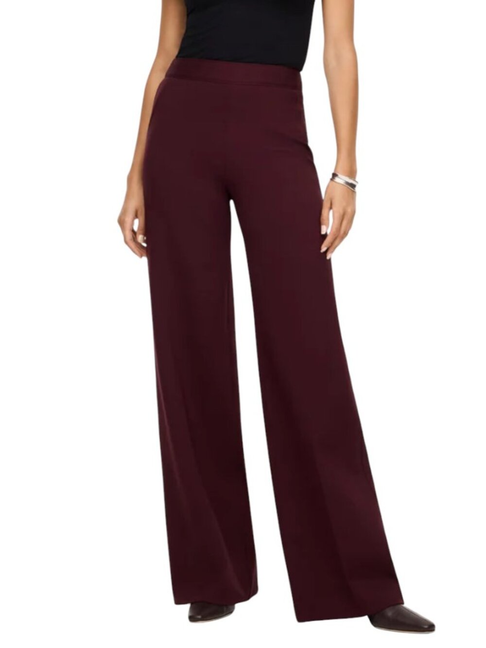 SPANX The Perfect Pant Wide Leg Ponte Pants in Fig Noir Burgundy Size Medium